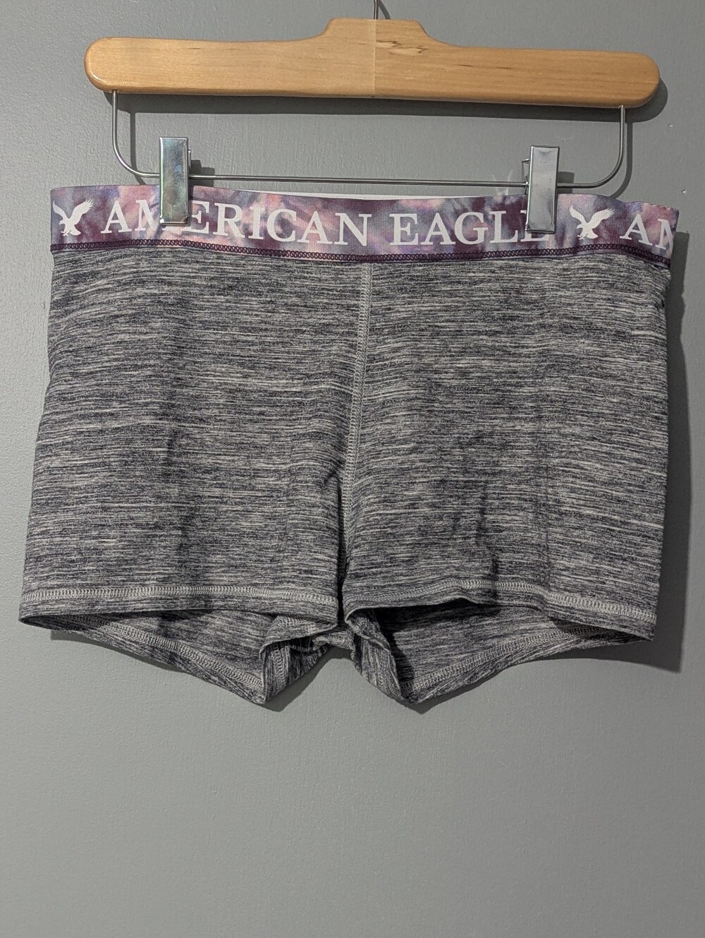American Eagle Women's Gray‎ Heather Brief Booty Shorts  Branded Waistband
